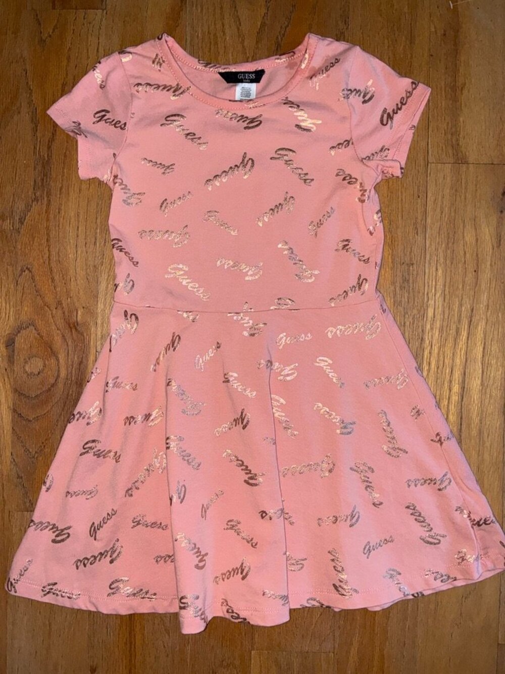 Guess Kids Girls 4T Pink Gold Logo Short Sleeve Dress